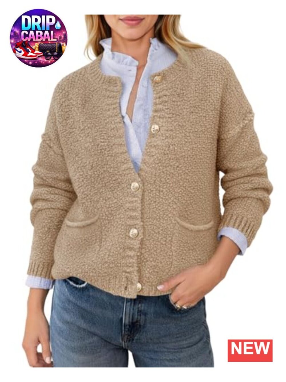 Women's Chunky Knit Cardigan with Pockets, Button Down